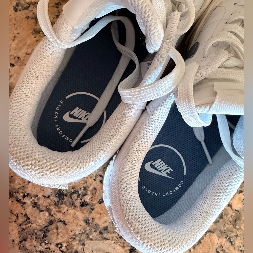 Nike White Sneakers with Blue Swoosh Platform - Picture 5 of 15